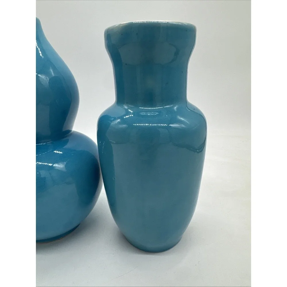 Set of Two Vases Tozai Home Turquoise MCM Gourd Style 8.25